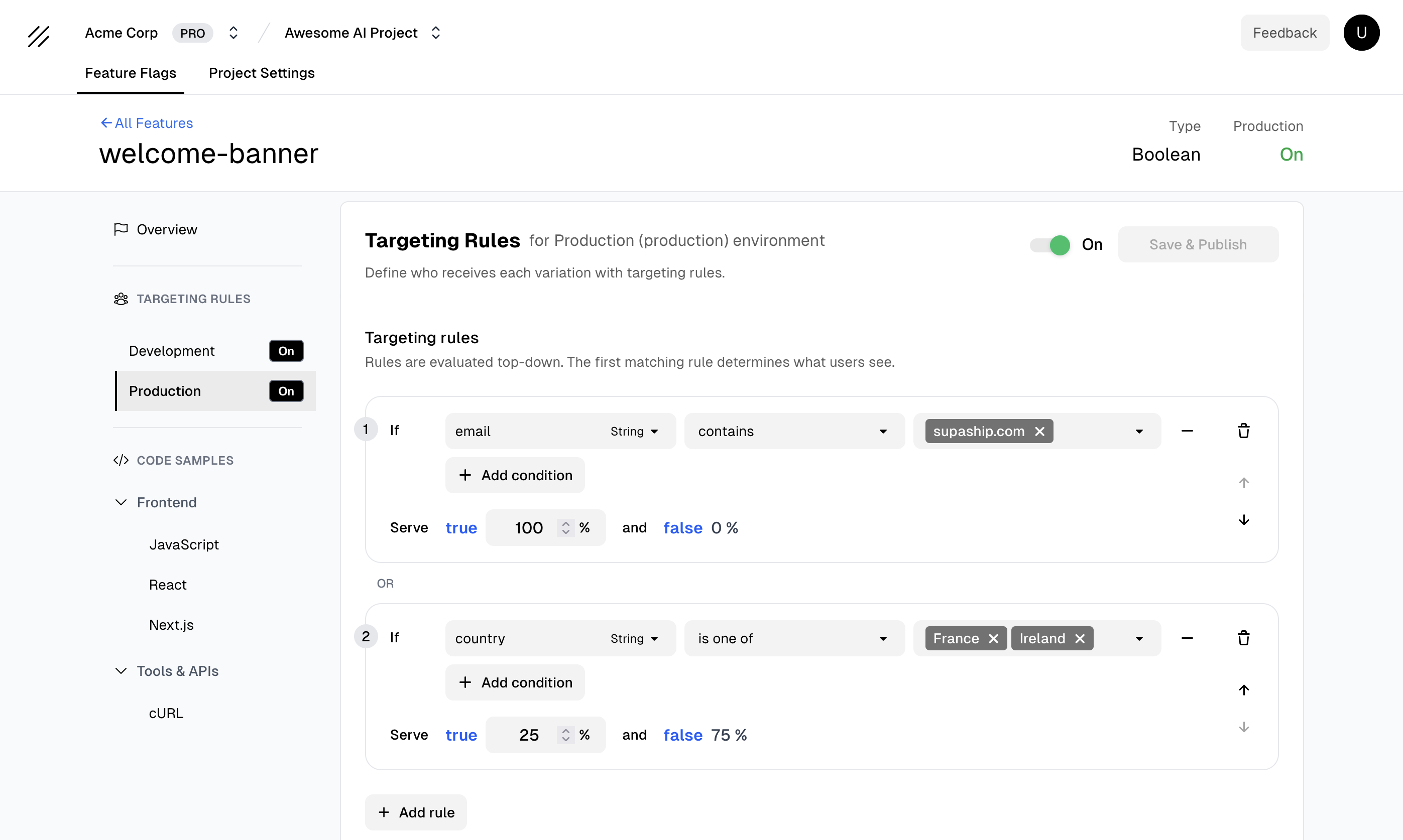 Percentage Rollouts & User Targeting